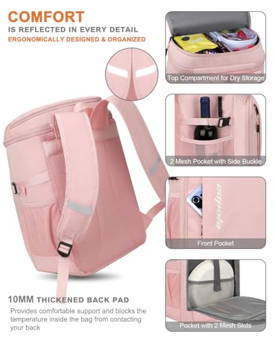 Cooler Backpack Insulated Leak Proof for Women Men Soft Cooler Bag (36 Cans / Pink)