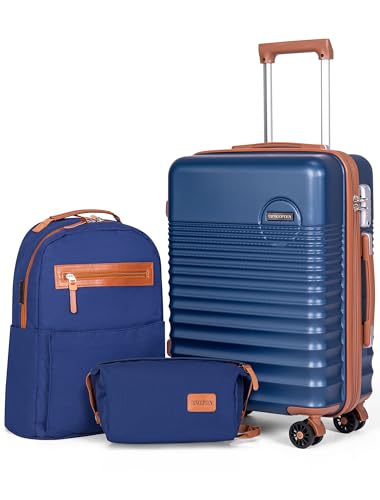 Carry On Luggage 22x14x9 Airline Approved Suitcase with Wheels (Dark Blue / 3 Piece Sets (20/BP/TB))