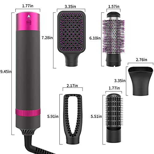 5-in-1 Hair Dryer Brush Set, 1200W, Lightweight, ALCI Safety, Tourmaline Technology, Gray, Purple (Gray, Purple)