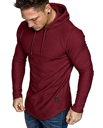 Mens Fashion Athletic Hoodies Sport Sweatshirt Solid Color Fleece Pullover Red Large (Large / Red)