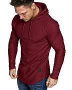 Mens Fashion Athletic Hoodies Sport Sweatshirt Solid Color Fleece Pullover Red Large (Large / Red)