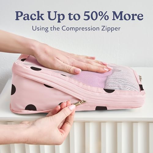 Space Saving Compression Packing Cubes for Kids & Women (5. Pink Polka Dot / 4 Pack (Compression))