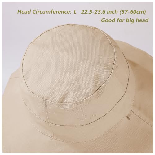 Womens Sun Hats Wide Brim Reversible Bucket Cotton Hat Packable Summer Travel Cap with Hat Clip (Large / Beige1)