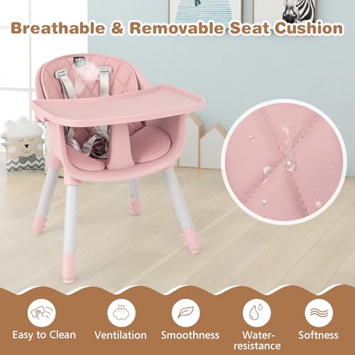 High Chair 5 in 1 Convertible Highchair for Babies & Toddlers (Pink)