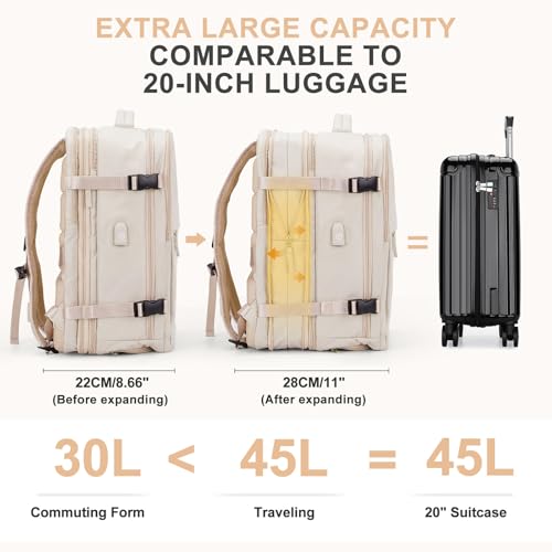 Large Travel Backpack For Women Men (Beige / 45 liters)