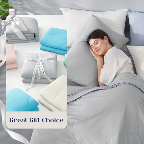 Temperature Regulating Comforter (Light Gray With Navy Trim / Premium King (106"x90"))