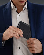 Mens Wallet Rfid Blocking Leather Wallet for Men Bifold Wallets (Black)