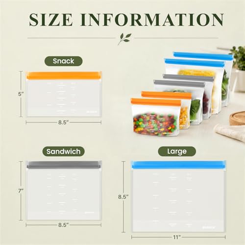 Dishwasher Safe Reusable Storage Bags Stand Up (Multicolor (5 Gallon + 6 Sandwich + 5 Snack ))