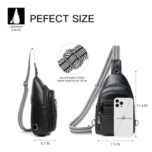 Sling Bag for Women Cross Body Bags Fanny Packs Over the Shoulder Bag Sling Backpack Vegan Leather Trendy Gifts Travel Handbag Black (Black)