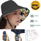 Womens Sun Hats Wide Brim Reversible Bucket Cotton Hat Packable Summer Travel Cap with Hat Clip (Medium / Black2)