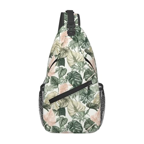 Sling Bag Tropical Leaf Pattern Hiking Daypack Crossbody Shoulder Backpack Travel Chest Pack for Men Women (B0163)