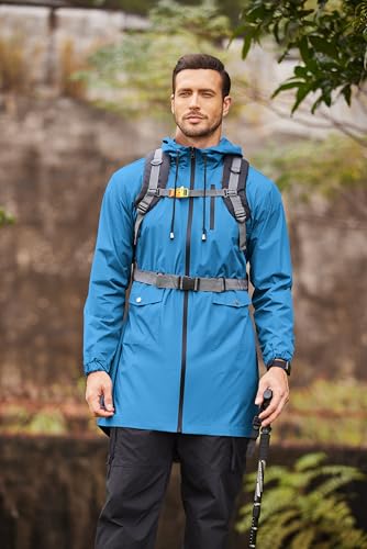 Raincoat Men's Lightweight Waterproof Rain Jacket Raincoat with Hood for Golf Cycling Windbreaker (Blue / Medium)