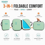 3-in-1 Foldable Gel Seat Cushion with Memory Foam Ergonomic Portable Cushion for Back Pain & Tailbone Relief - Perfect for Office Chair, Airplane Travel & Stadium Seats (18.5" x 15" x 2" Green) (Green)