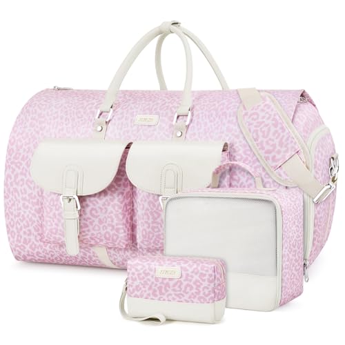 Garment Bag for Travel Convertible Carry on Travel Duffel Bag for Men Women (A06-Pink)