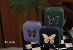 Travel Jewelry Organizer Boxes for Women Small Portable Necklace Earrings Bracelet Rings Travel Case Best Friend Birthday Gifts for Women Trendy (Butterfly_Green_Gray)