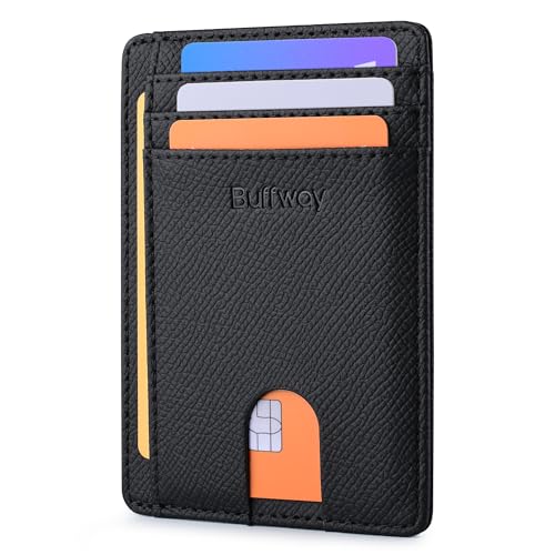 Slim Minimalist Front Pocket RFID Blocking Leather Wallets for Men and Women (Small / Galaxy Black)