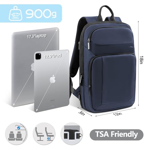Backpack for Men Slim & Expandable Travel Laptop Backpack with USB Charging Port Water Resistant Anti (Navy Blue / 17.3”)