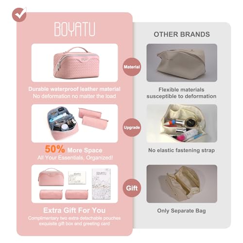 Travel Makeup Bag Cosmetic Bags for Women (L03 Light Pink)