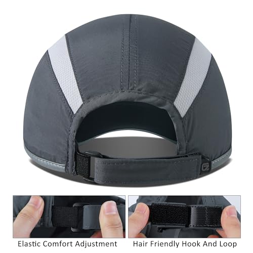 Sport Hat 50+ UPF Inhibit UV Lightweight Baseball Cap Quick Drying Reflective Foldable Cap Water Repellency with Mesh Race Suitable for Men Woman Running Outdoor Activity Cap Dark Gray (6 7/8-7 1/2 / Dark Grey)