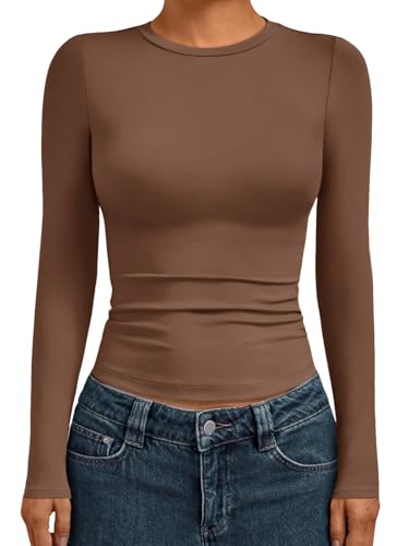 Womens Long Sleeve Shirts Basic Compression Tops Brown XS (X-Small / Brown)