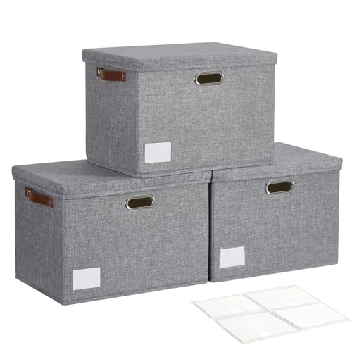 17" Large Fabric Storage Box with Lids (Gray / Large-17")