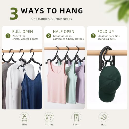 20 Pcs Foldable Plastic Travel Hangers (Black / 20 Pcs)
