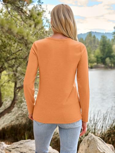 Long Sleeve Shirts for Women Casual Crewneck Tops Basic Tees (Small / 01orange)