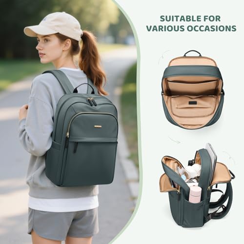Hiking Travel Backpack for Women Casual Business Weekender Multilayer Laptop Bag (A-darkgreen / 16 Inch)