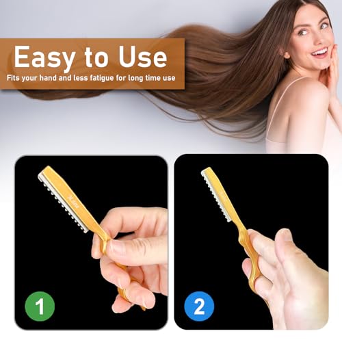 Hair Razors For Cutting Hair 6.89" with 10 Replacement Blades (Gold)