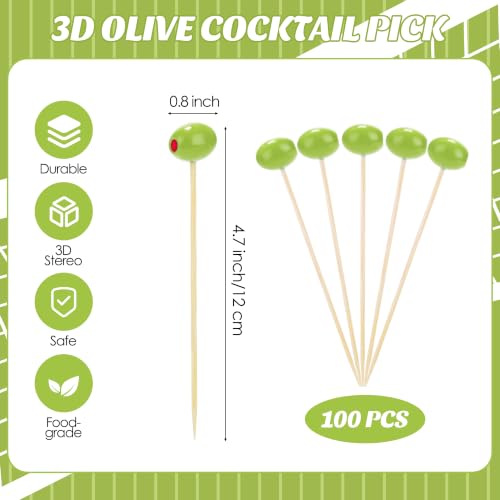 100 Pcs Olive Cocktail Picks 4.7 Inch Martini Picks Olive Bamboo (Olive)