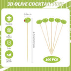 100 Pcs Olive Cocktail Picks 4.7 Inch Martini Picks Olive Bamboo (Olive)