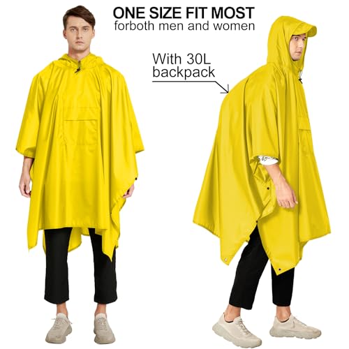 Reusable Rain Poncho for Adults (One Size / Yellow a)