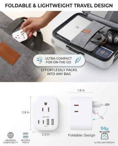 European Travel Plug Adapter (Type C - Most of Europe(Foldable))