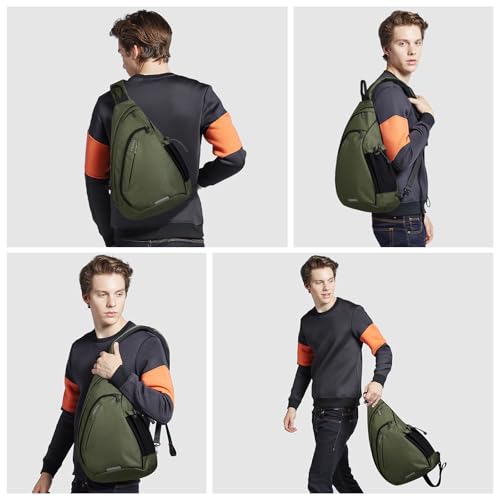 Sling Bag Men Backpack Unisex One Shoulder Bag Hiking Travel Backpack Crossbody with USB Port for Men Women Versatile Casual Daypack (Olive Green-20'')