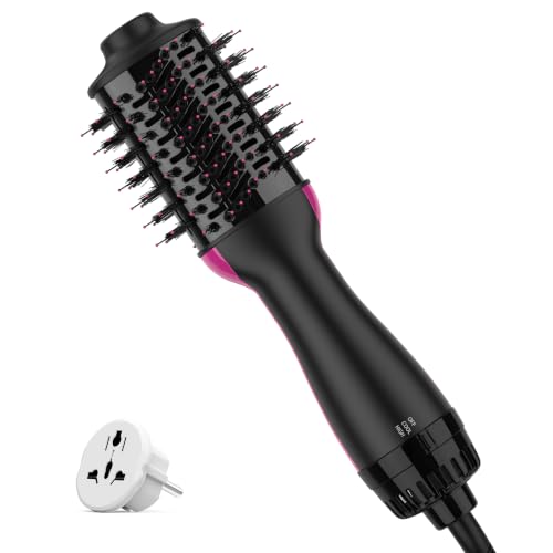 Dual Voltage Hair Dryer Brush (Rose Red / Black)
