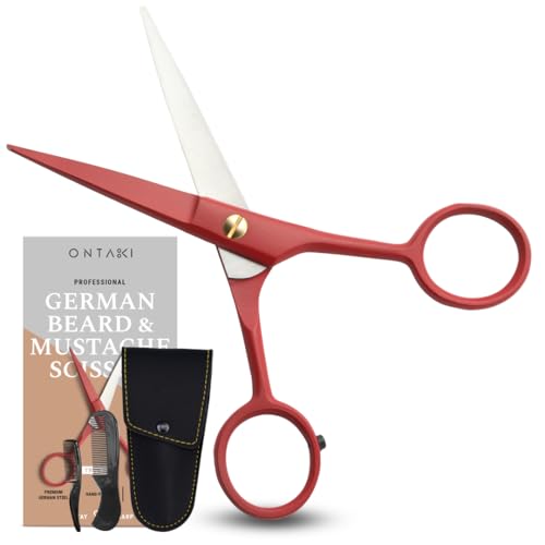 5" Beard & Mustache Scissor with Combs for Men (True Red)