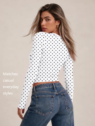 Womens Long Sleeve Shirts Basic Compression Tops White Dots S (Small / White Dots)