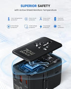 70W GaN Universal Travel Adapter with USB (Dark Black)