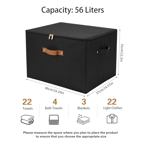 3 Pack Foldable Storage Bin with Lid (Black / XXL-56L)
