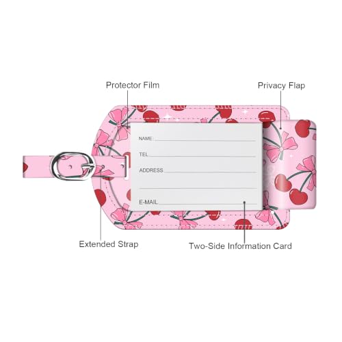 2 Pack Luggage Tags Leather Name ID Labels with Privacy Cover (Pink Cherry)