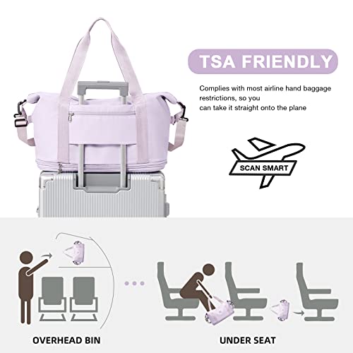 Large Travel Duffle Bag Carry On Weekender Bags for Women Men 18x14x8 Gym (A31-purple-2-layer Expansion / X-plus)