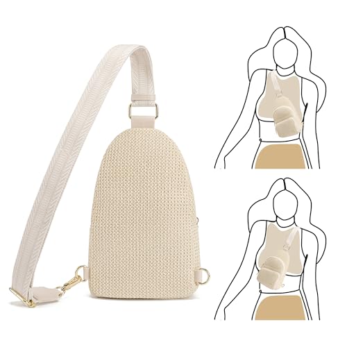 Faux Straw Crossbody Bags for Women Small RFID Summer Sling Bag (Boho White Thick)