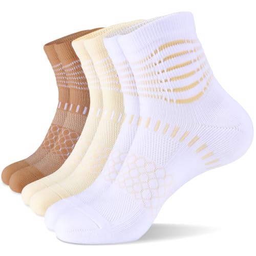 Ankle Compression Socks Women Men Plantar Fasciitis Relief 3 Pairs (Medium / Light Brown+oatmeal+white-khaki(3 Pairs))