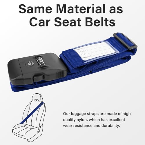 Luggage Straps (Blue 2Pack / Combination Lock Strap)