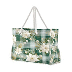 Large Beach Bags Totes Canvas Tote Shoulder Bag Soft Wave Water Resistant Bags for Gym Travel Daily Ocean (White Floral Plaid)