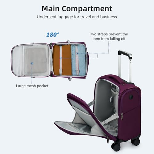 16 Inch Underseat Mini Carry On Luggage with Spinner Wheels (Underseat 16-Inch / Purple)