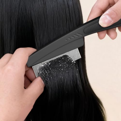 Dandruff Comb Removal 2PC Hollow Fine Tooth Scalp Detox Hair Care Tool (Pink+Black 2PC)