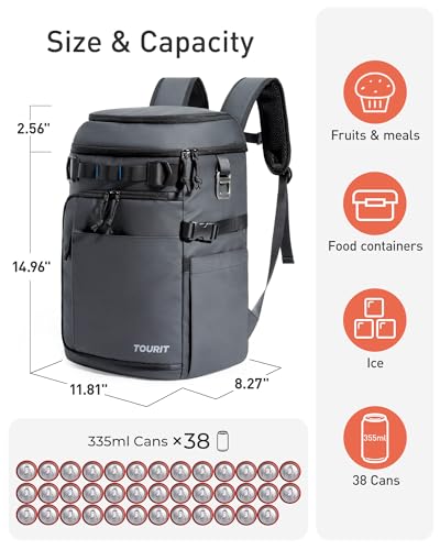38 Cans Backpack Cooler with 2 Insulated Compartments (Black)
