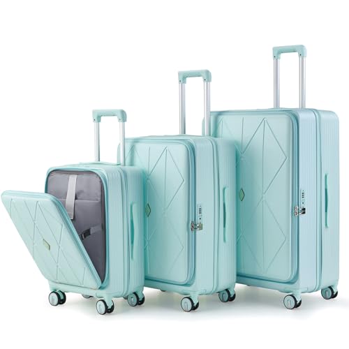 3 Piece Luggage Set 100% PC Hardshell (Mint Green / 3 Piece Set)