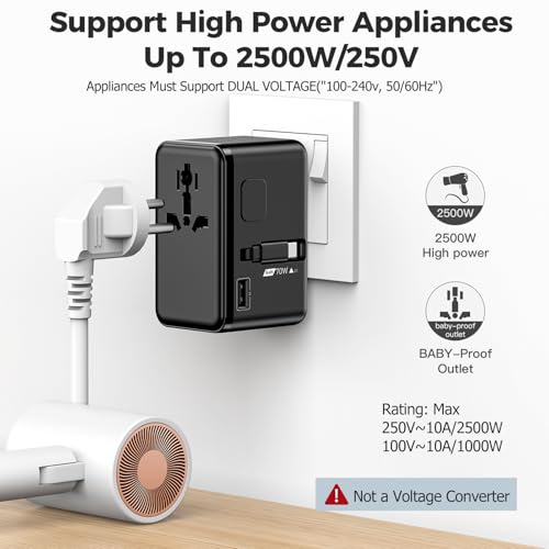 70W GaN Universal Travel Adapter with USB (70W Black-Gray)